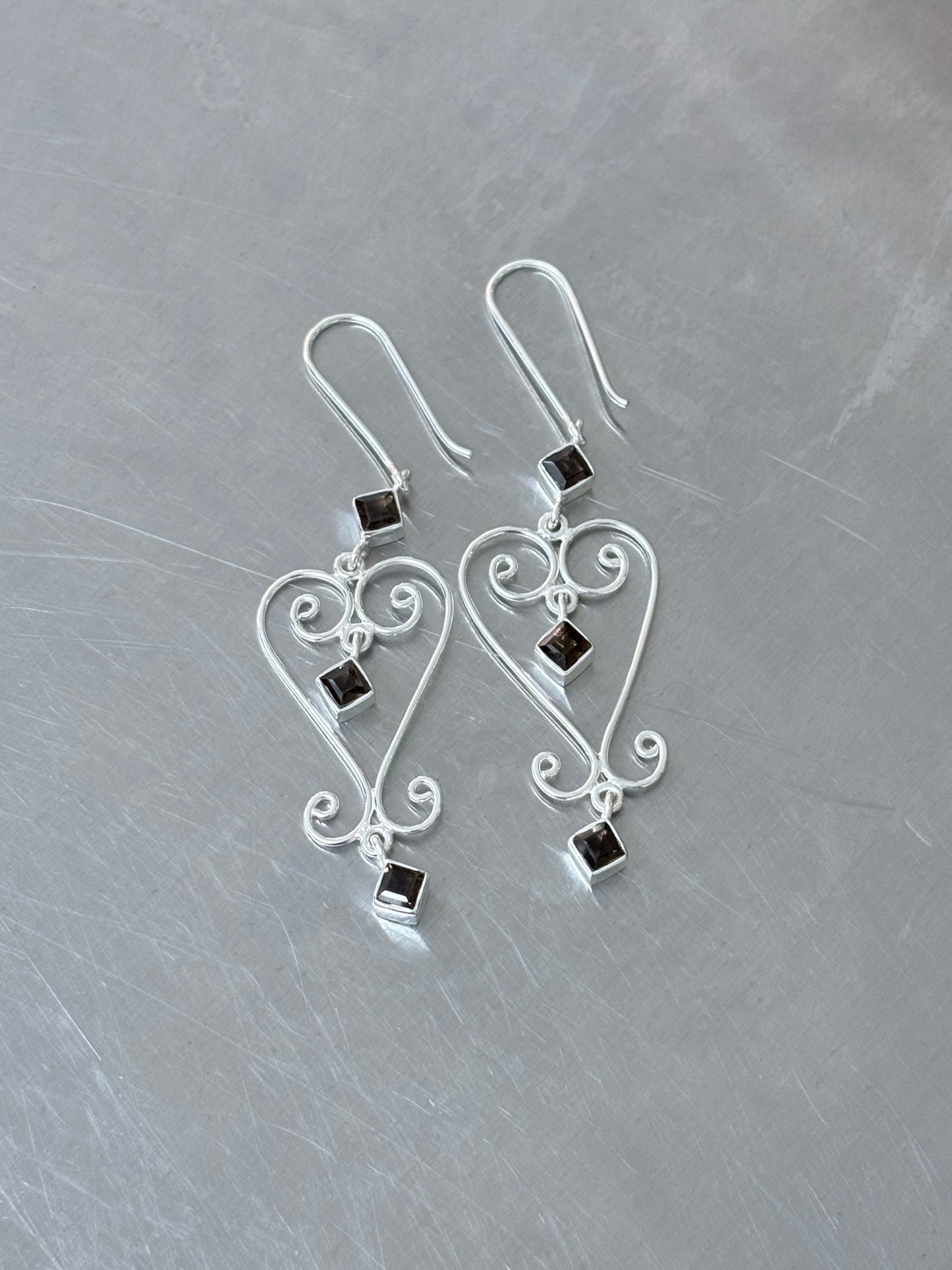 Smokey Quartz Baba Heart Earrings