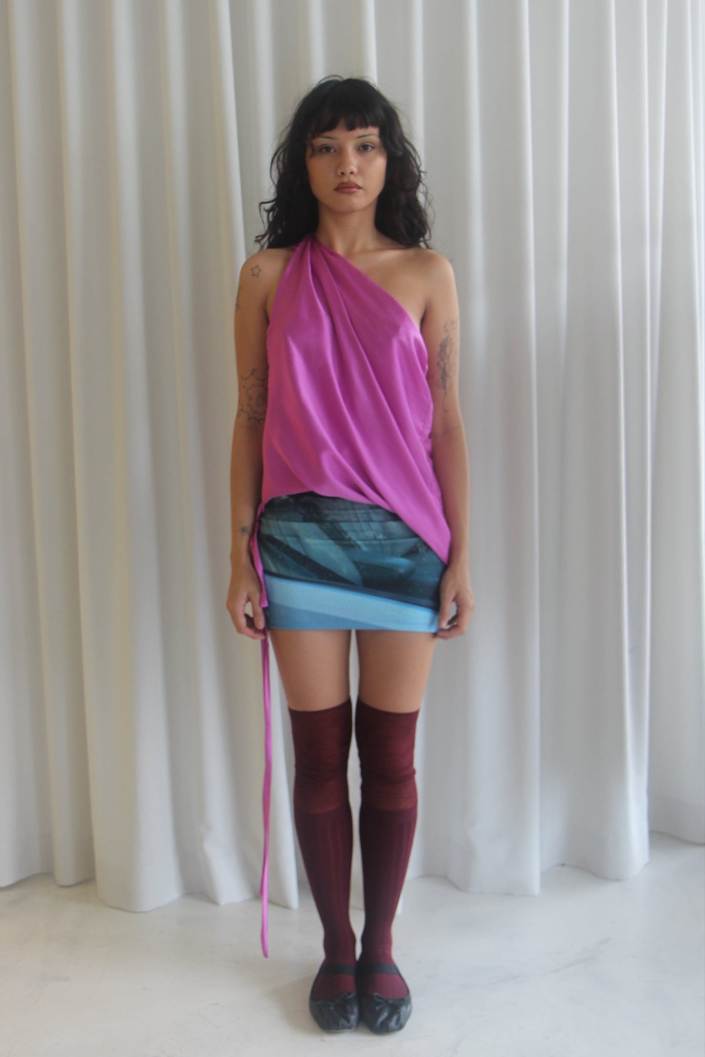 Magenta Drape Silk Top