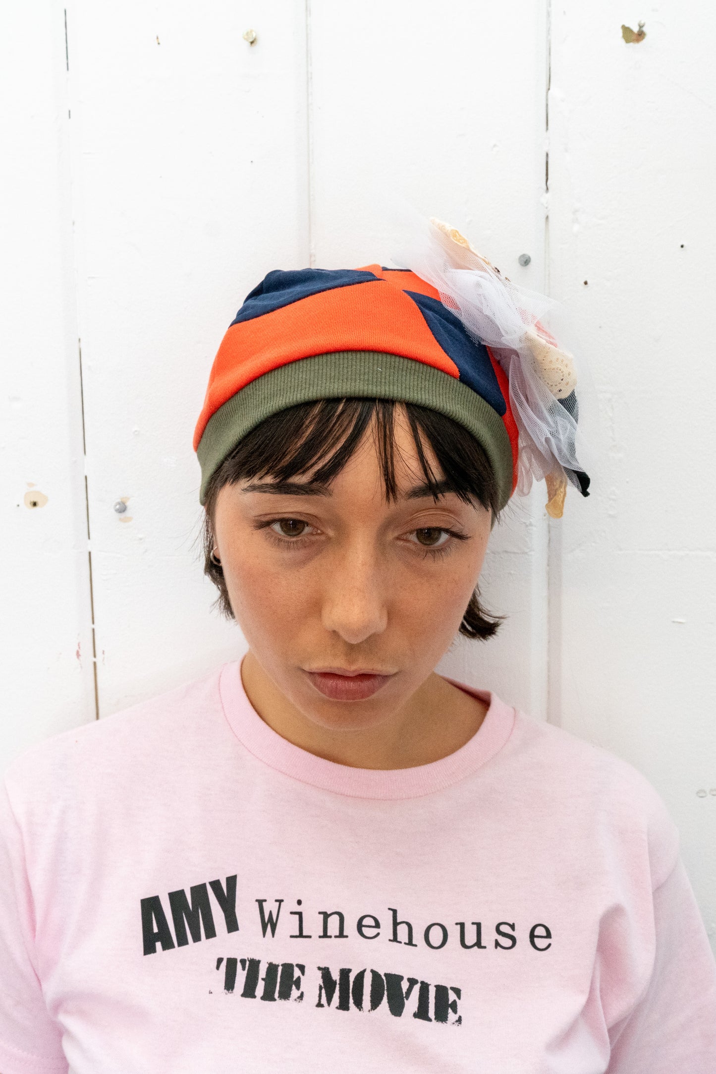 Orange Brooch Beanie