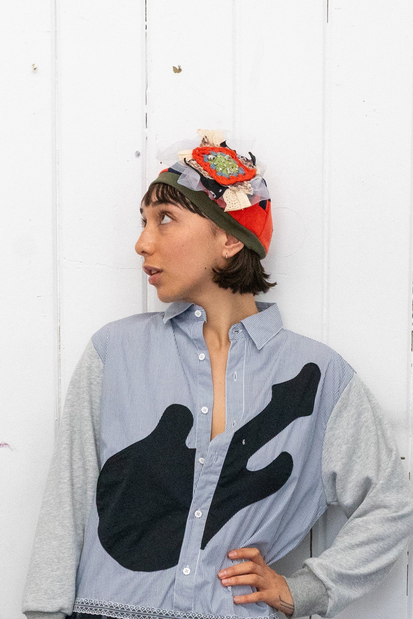 Orange Brooch Beanie