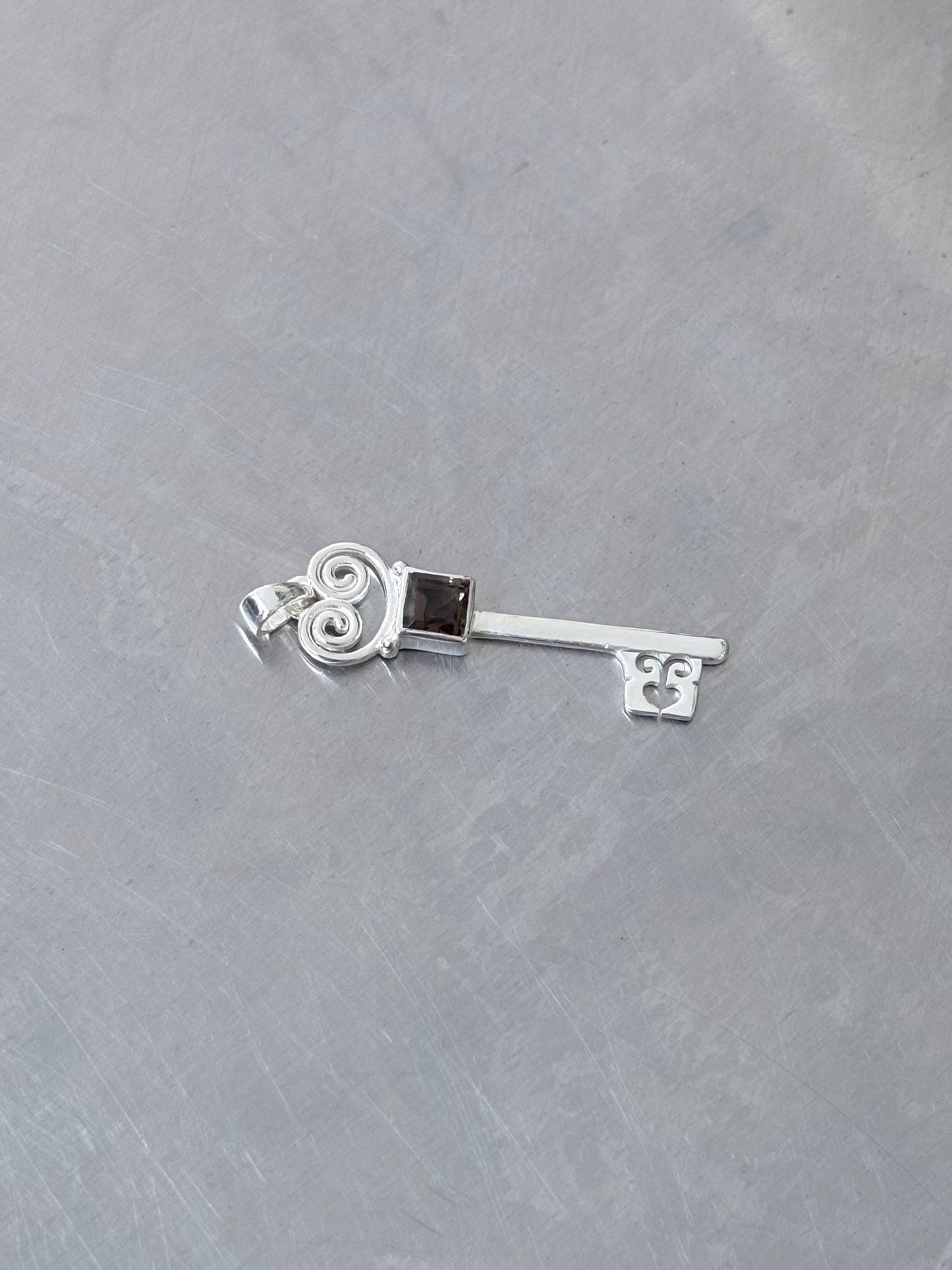 Smokey quartz Lovers key pendant