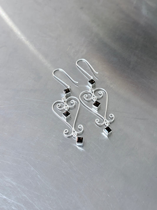 Smokey Quartz Baba Heart Earrings