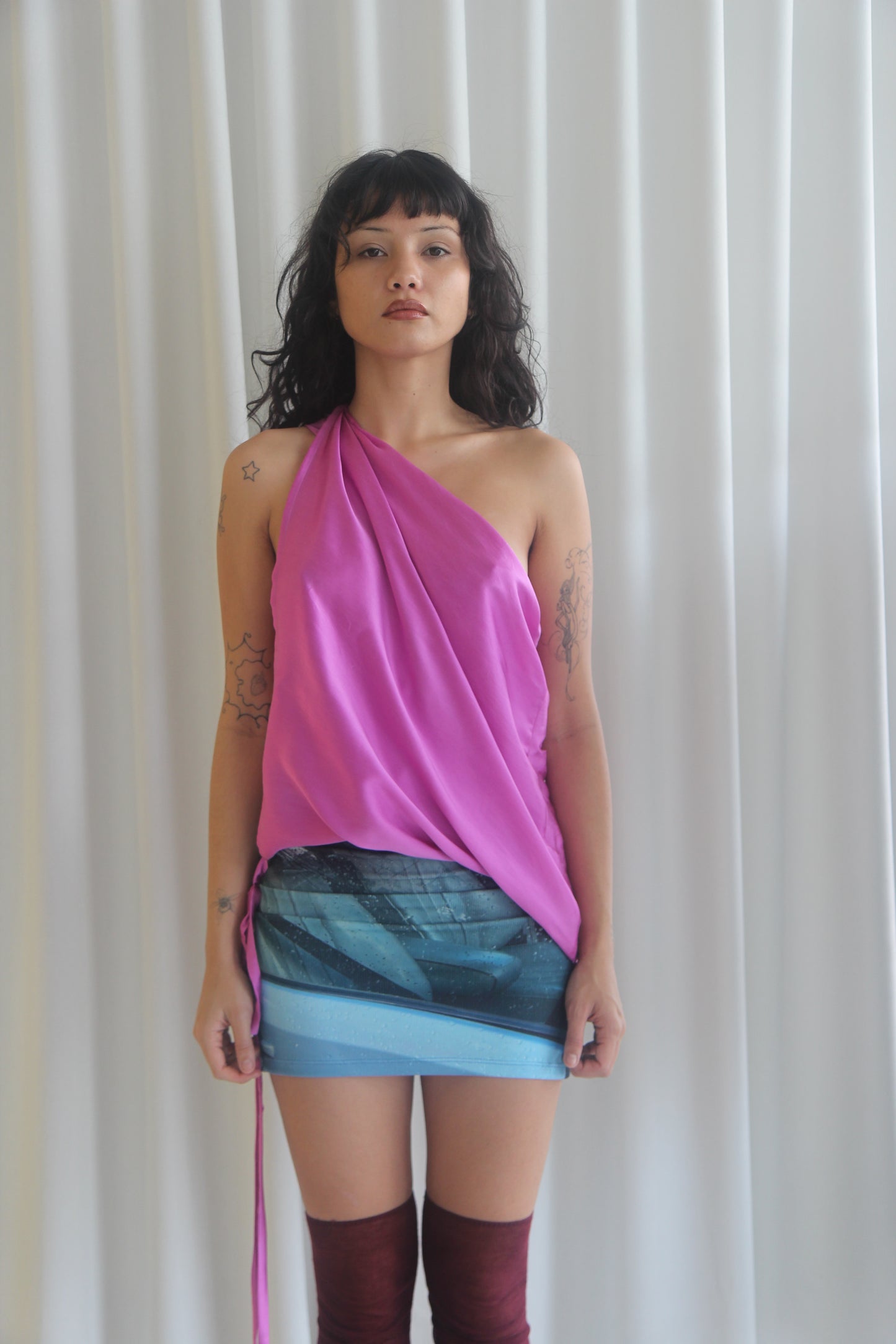 Magenta Drape Silk Top